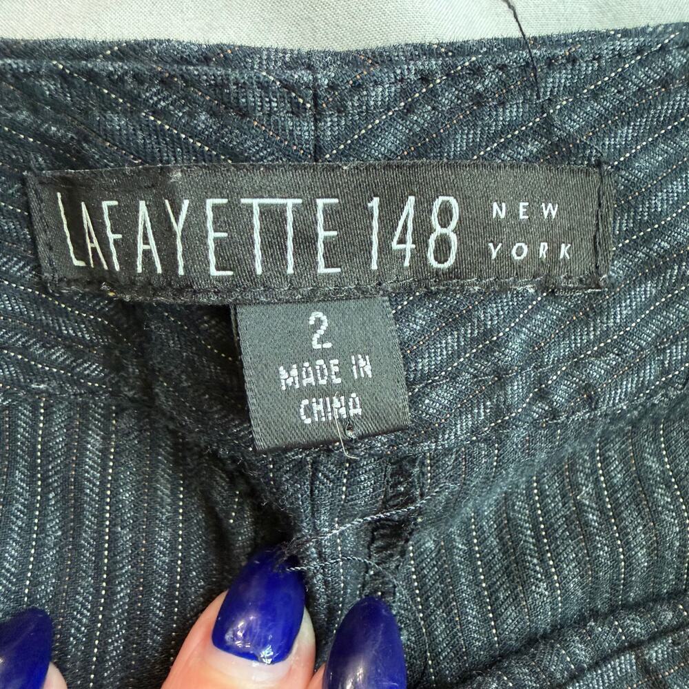 Lafayette 148 New York Women’s Pinstriped Pants Size 2 Gray Stretch Zip Pockets - Picture 4 of 12